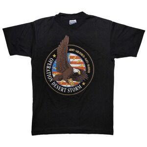 Vintage HANES Desert Storm T-Shirt Army Marines Eagle Made USA Black Large L